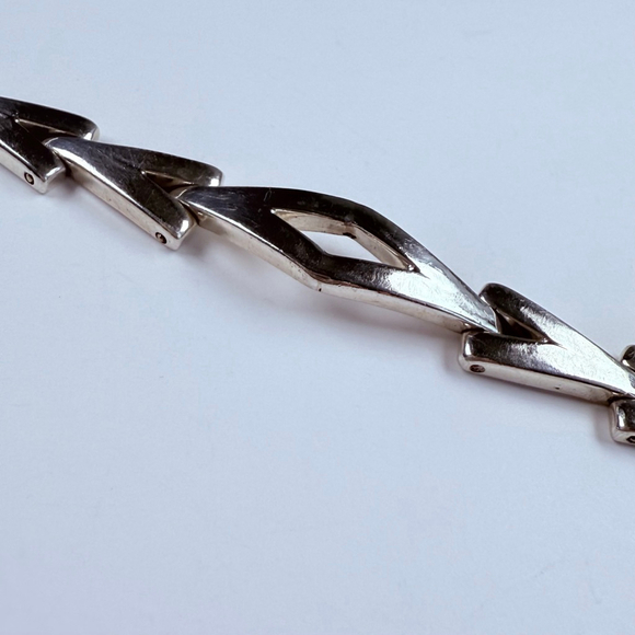 Modernist Geometric Chevron V Shape Link Sterling Silver Bracelet Taxco Mexico - Picture 5 of 9